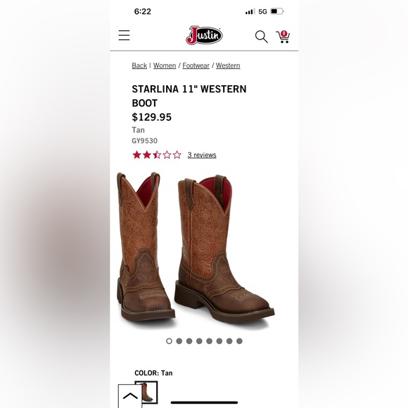 Justin Boots Women’s Cowboy Boots Size 7B - Picture 2 of 5
